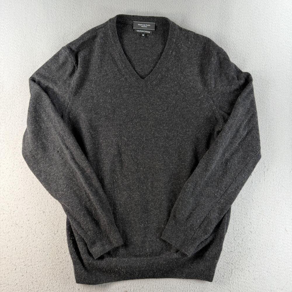 Mantovani Studio Men's M Gray 100% Italian Cashmere V-Neck Sweater Italy
